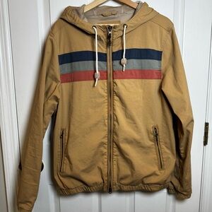 Marine Layer Retro Stripe Hooded Windbreaker Jacket Tan Men’s Medium
